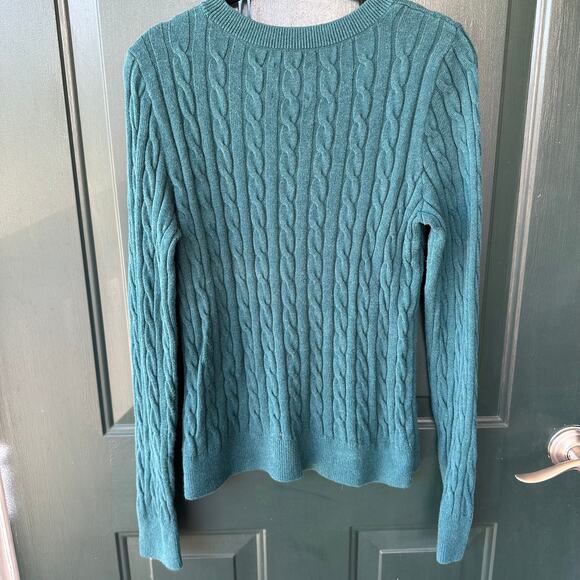 Y2K Abercrombie & Fitch Cable Knit Sweater M Teal Moose Logo Preppy Pullover - Picture 5 of 8